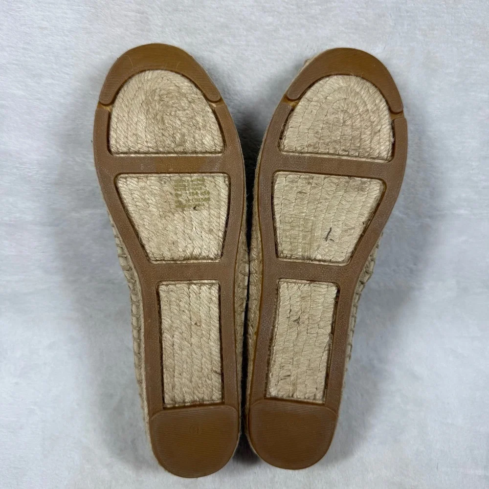 Tory Burch Striped Canvas Espadrille Flats Cream Blue Brown Slip On Shoes 9